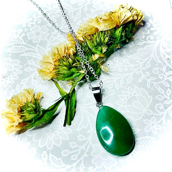 New Natural Green Chalcedony 925 Sterling Silver Handmade Water Drop Necklace - Picture 2 of 13